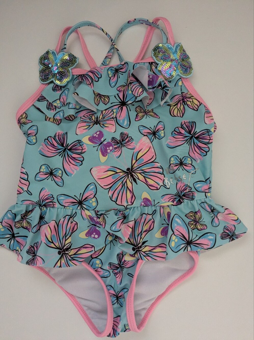 Betsey Johnson Girls 3T Swimsuit, Blue Butterflies